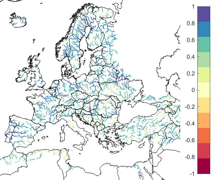 Figure 2. EFAS CRPSS at lead-time 3 days for November 2021, for all catchments.