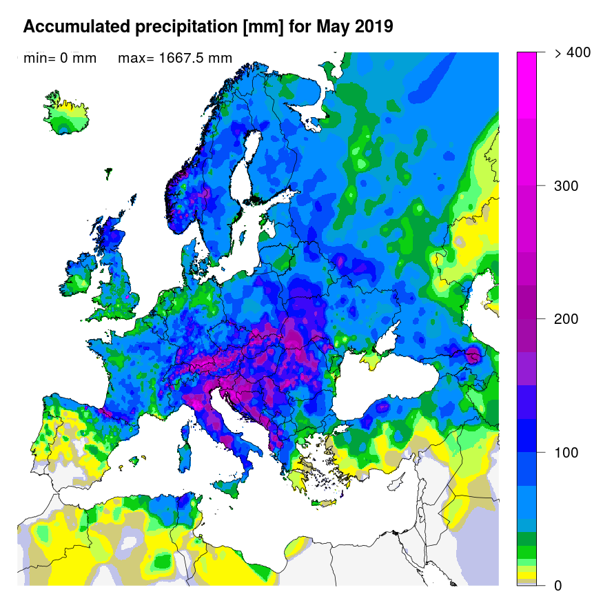 Accumulated precipitation [mm] for May 2019.