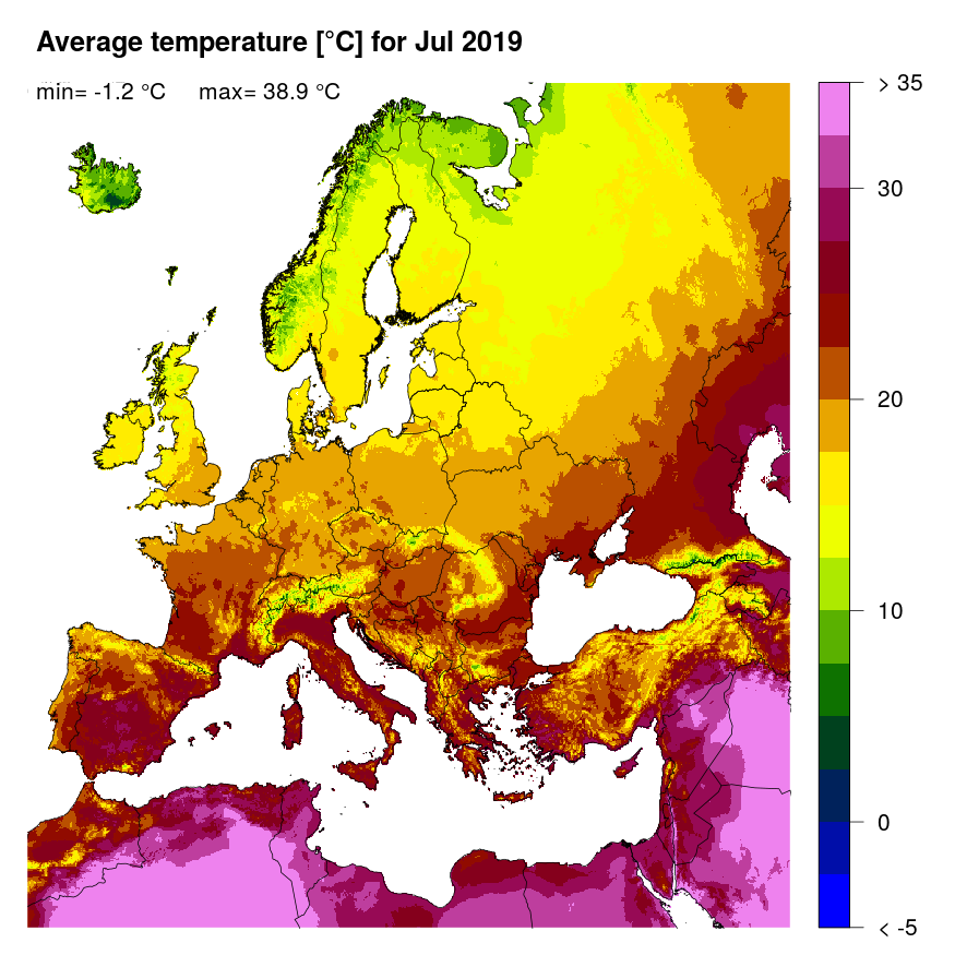 Figure 3: Mean temperature [°C] for July 2019.