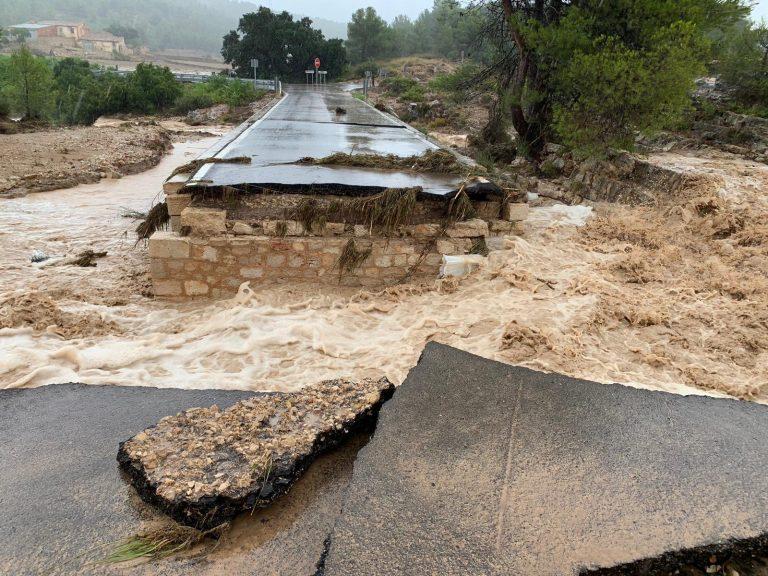 Massive floods wiped out bridges and roads in Valencia Province 12 to 13 September 2019. Credit: Diputacio de Valencia (Provincial Council of Valencia)