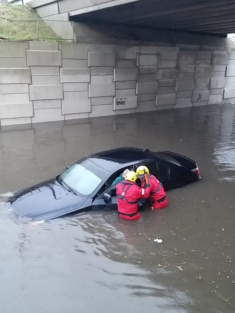 Flood rescue in Blackpool, Lancashire, Northern England, after heavy rain from Storm Ciara, 09 February 2020. Credit: South Shore Fire Station Lancashire