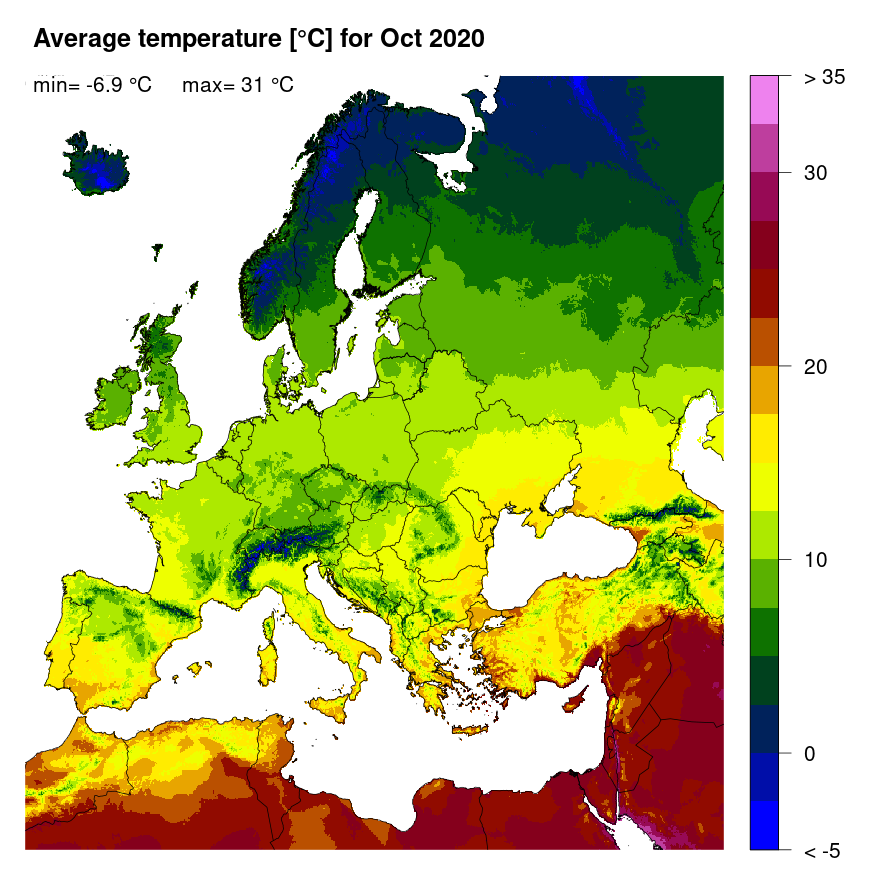 Figure 3. Mean temperature [°C] for October 2020.
