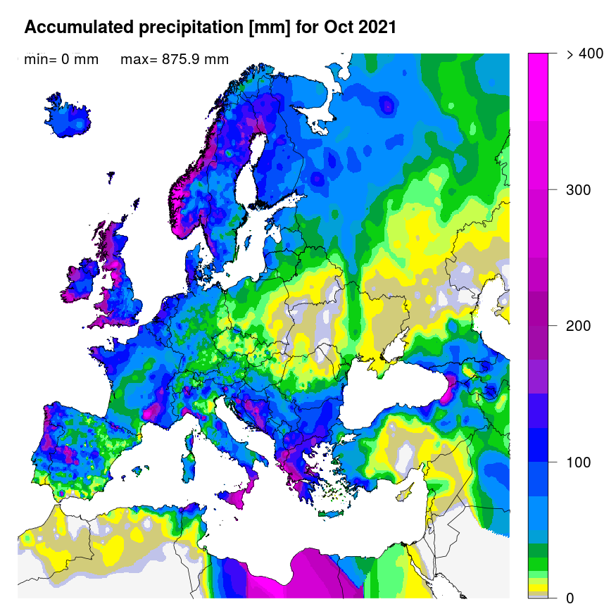 Figure 1. Accumulated precipitation [mm] for October 2021.